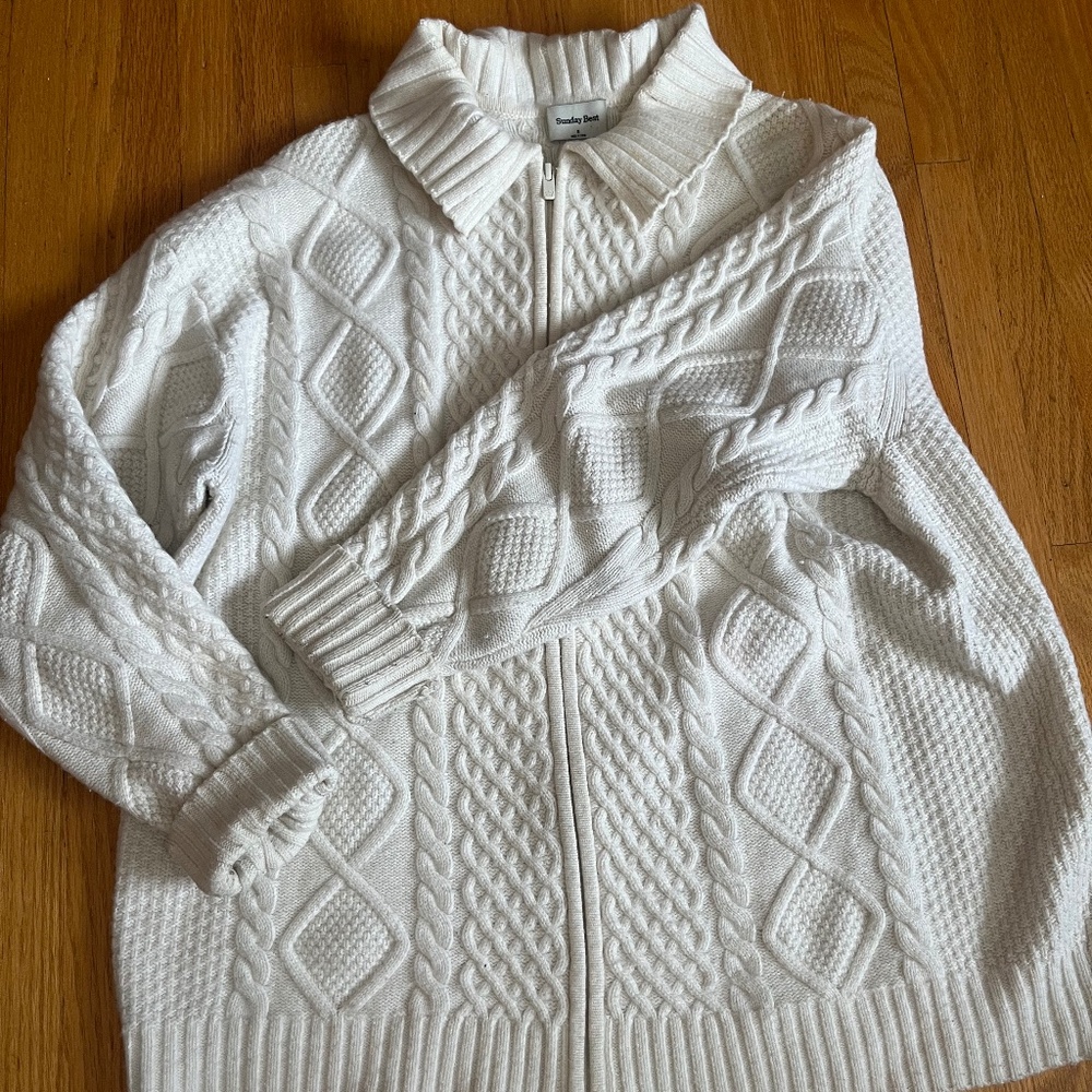 Artizia Sunday Best Peggy Sweater Zip-up in White Size Small